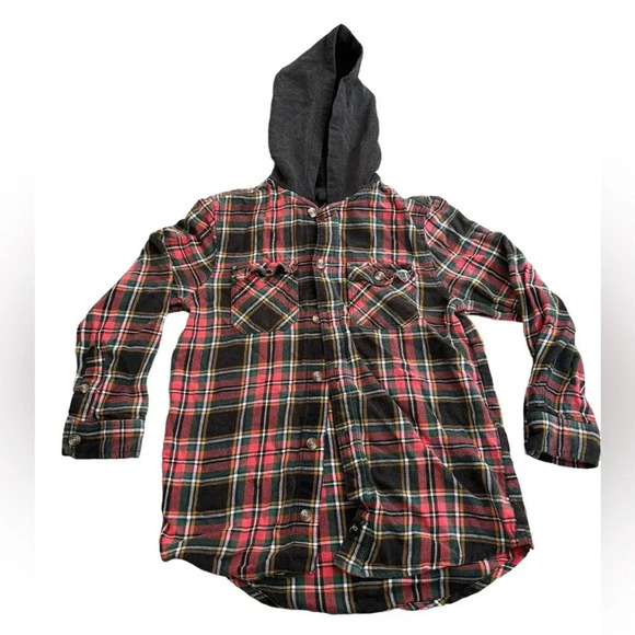 Art Class Boys Black Green Red Flannel Plaid Sweatshirt Hood Size 6/7 - Picture 1 of 5